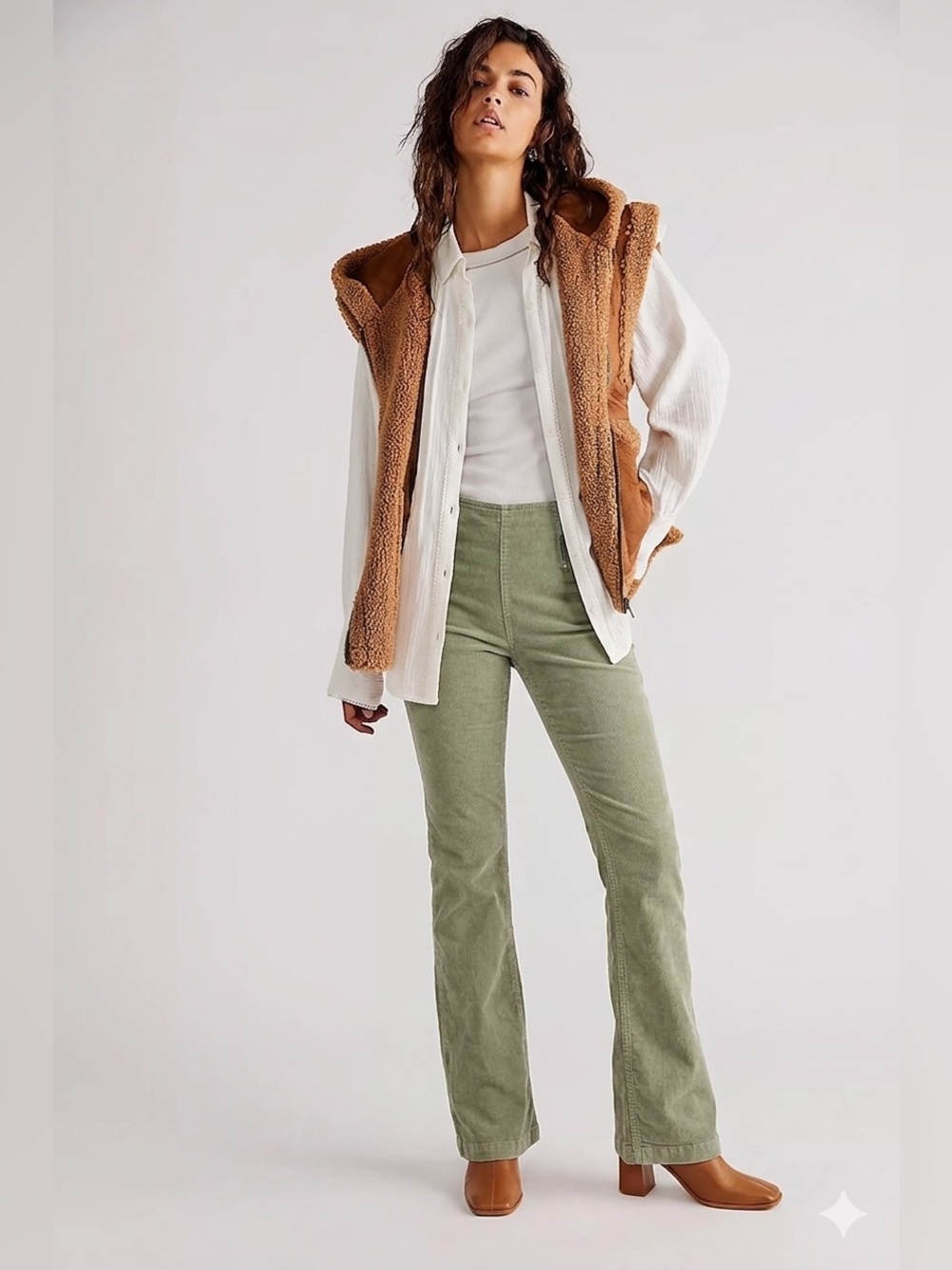 We the free Jenny High Rise Olive Green Wide Leg Corduroy Pants